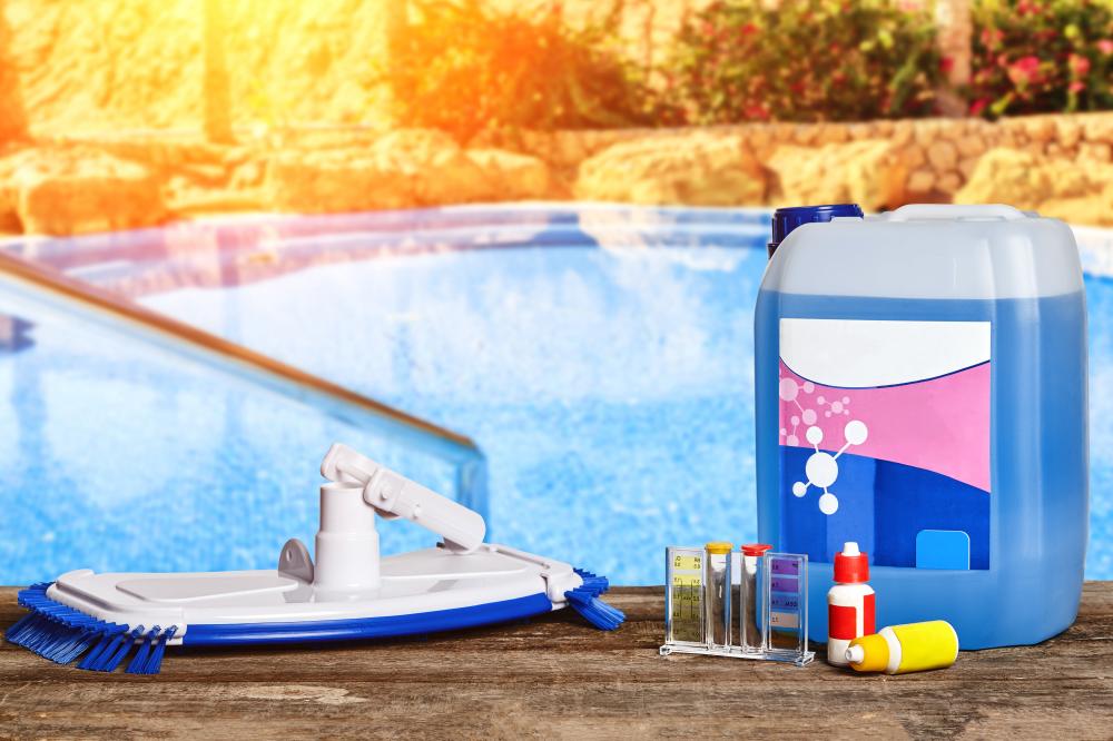 Pool maintenance equipment and chemicals for a clean and healthy swimming pool