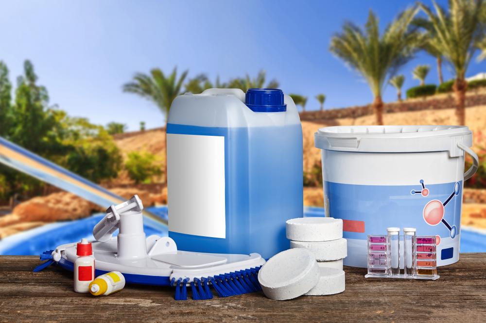 Pool Equipment Maintenance with Cleaning Products and Tools