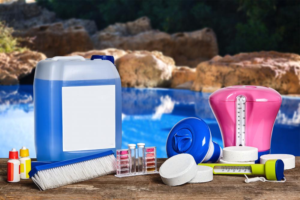 Pool cleaning equipment and chemical products for maintenance